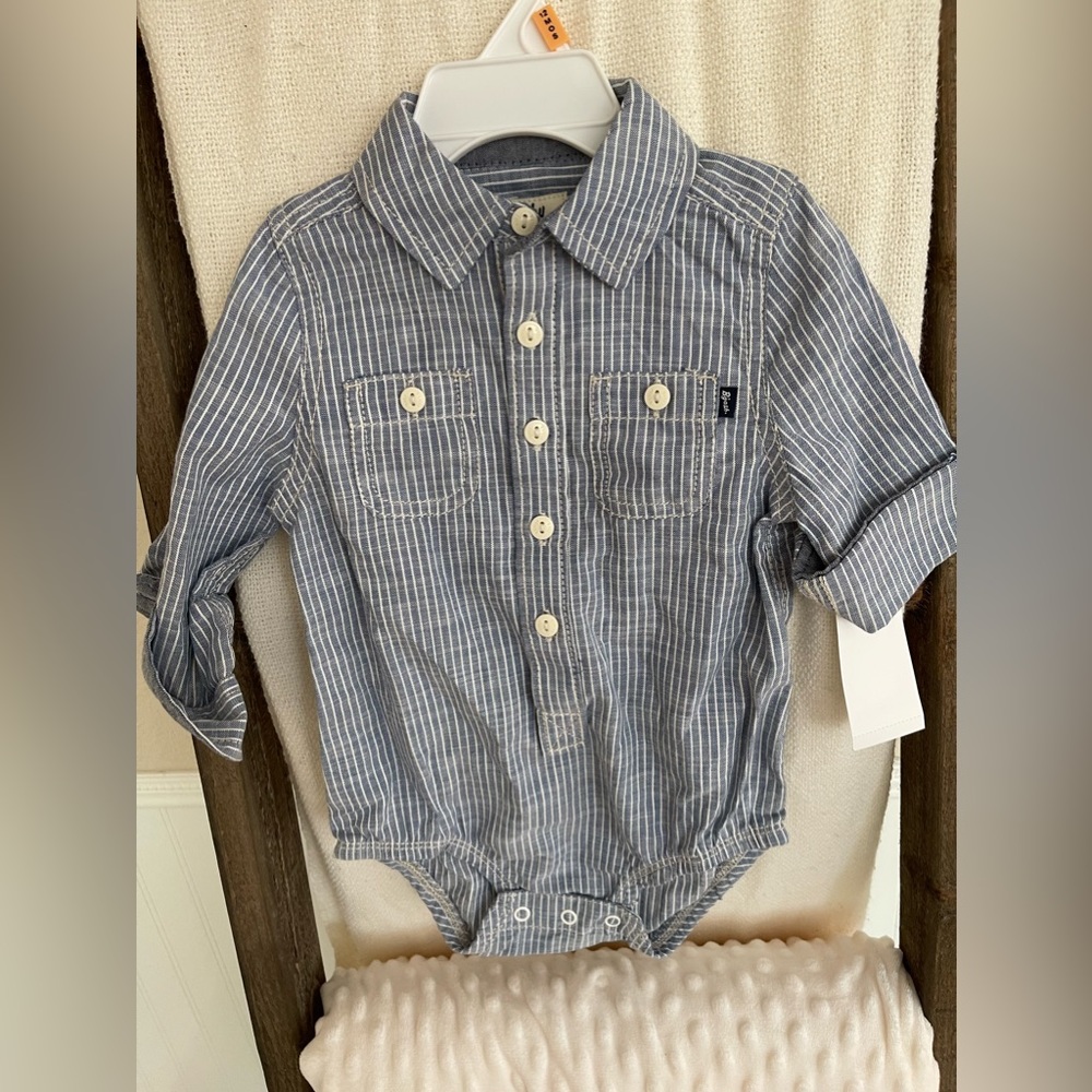 Blue Striped Onsie- 12 Months